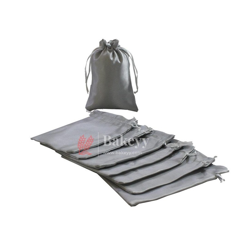10x14 cm | Satin Potli Bags| Gray Colour | Elegant Drawstring Pouches| for Gifting and Storage|