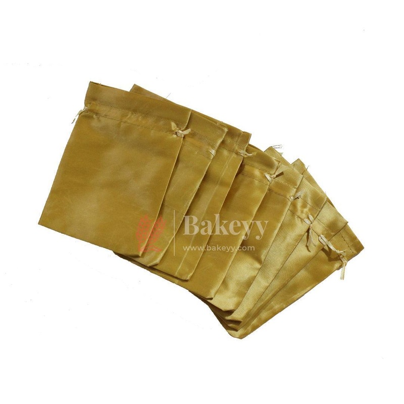 13x18 cm | Satin Potli Bags| Gold Colour | Elegant Drawstring Pouches| for Gifting and Storage|