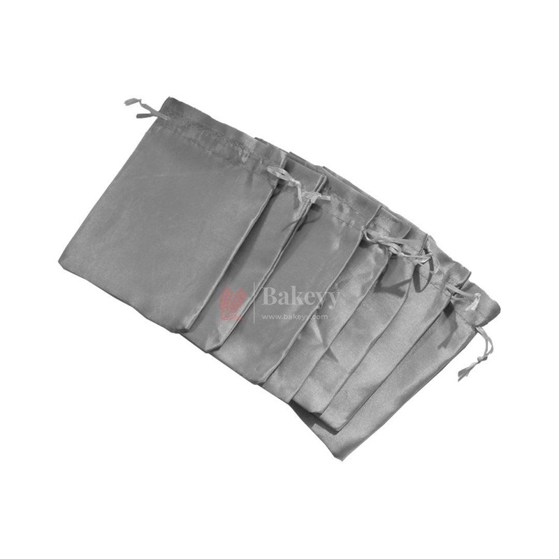 13x18 cm | Satin Potli Bags| Gray Colour | Elegant Drawstring Pouches| for Gifting and Storage|