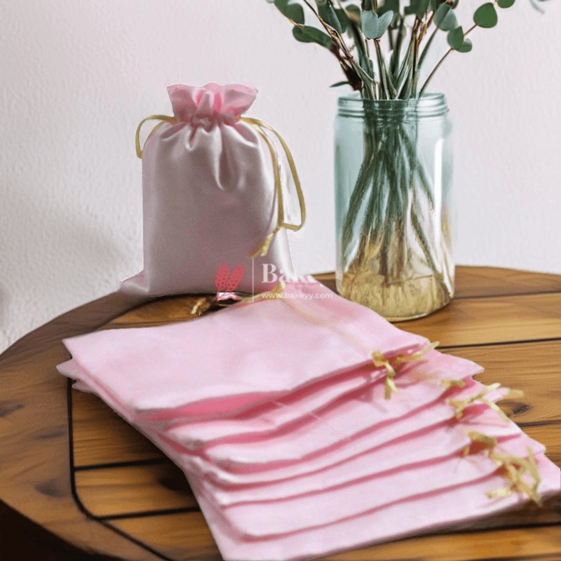 13x18 cm | Satin Potli Bags| Pink Colour | Elegant Drawstring Pouches| for Gifting and Storage|