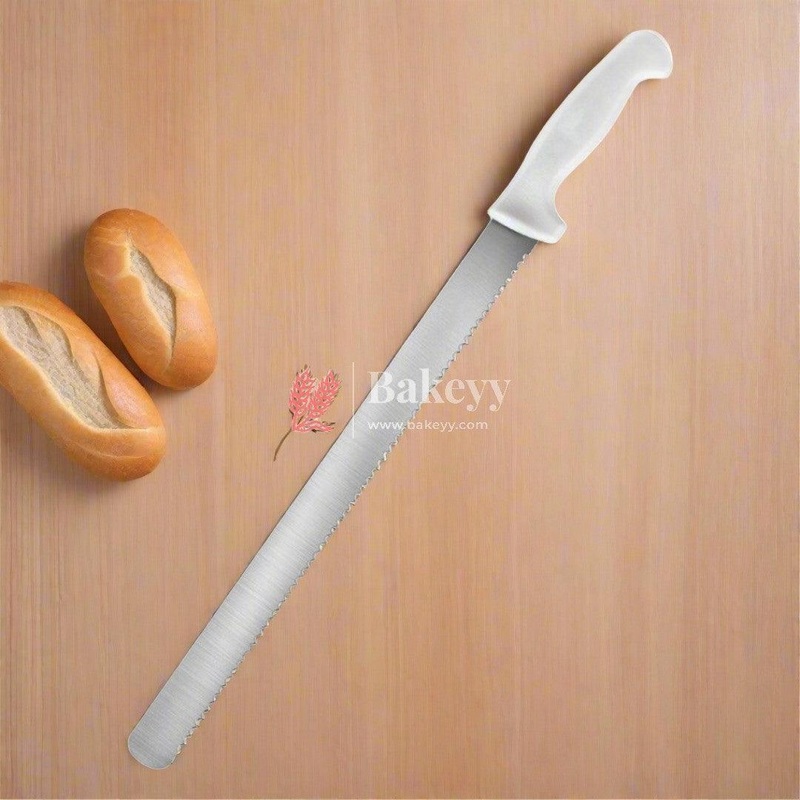 14 Inch Bread Knife Fiber Handle | Stainless Steel Blade with Strong Grip | White Handle