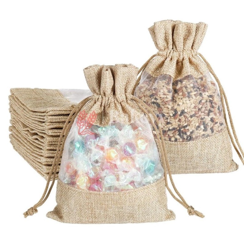 16x20 CM | Natural Jute | Jute Potli Window Bag | Gift Return Gifts Bags | Drawstring Bags