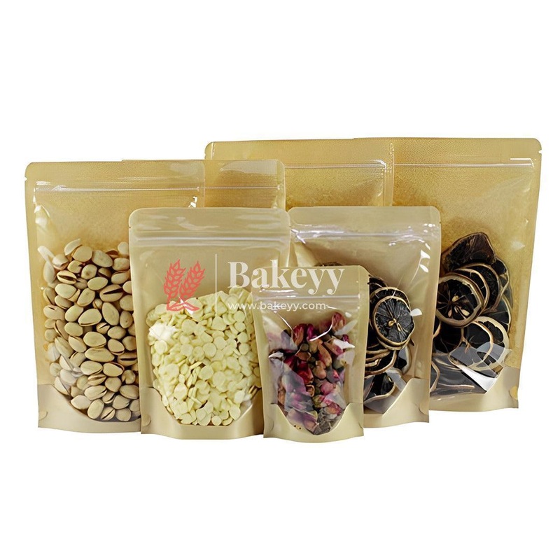 1Kg | 26x18Cm | Premium Stand-Up Kraft Pouch With Full Window | Resealable, Durable & Food-Safe Packaging | Pack Of 100
