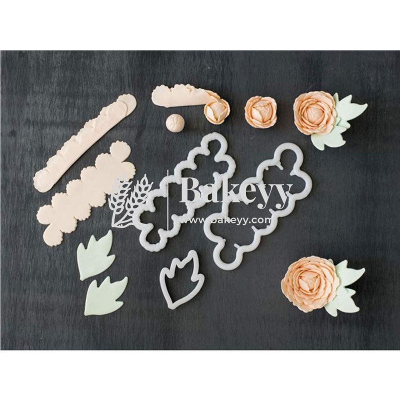 3 PCS Set Easy Rose With Leaf Cutter Fondant Cake Decorating