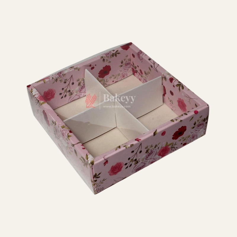 4-Cavity Floral Gift Box | Pack of 10 | Perfect for Valentine's Day Treats | Brownie Box |chocolates, candies, and desserts |