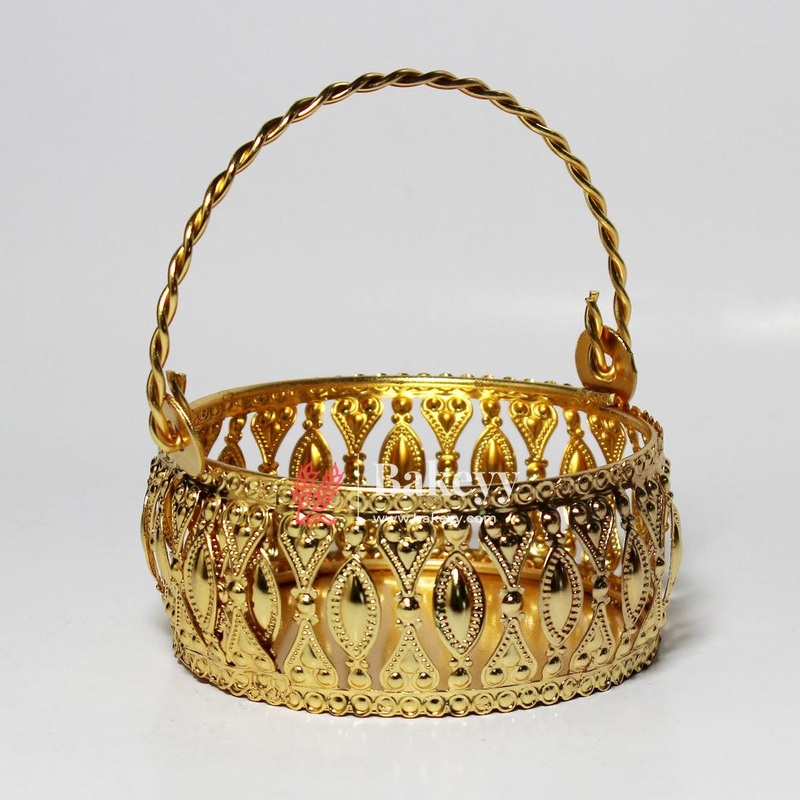 4 inch| Gold Plated Decorative Baskets For Gifts - Gift Baskets For Dry Fruits ,Gift Hampers, Return Gift for wedding, Anniversary, Birthday, house warming