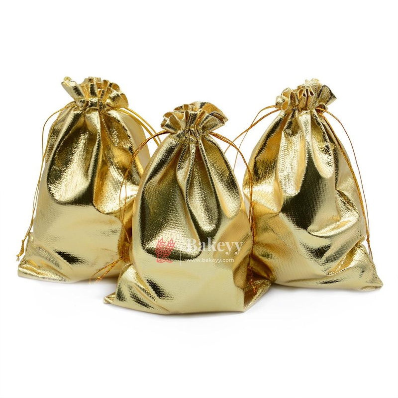 5x7 Inch Gold Drawstring Organza Jewelry Pouches Wedding Party Christmas Favor Gift Candy Chocolate Bags| Premium Gold Metallic Drawstring Gift Bags  Versatile and Stylish Packaging |Pack of 50|