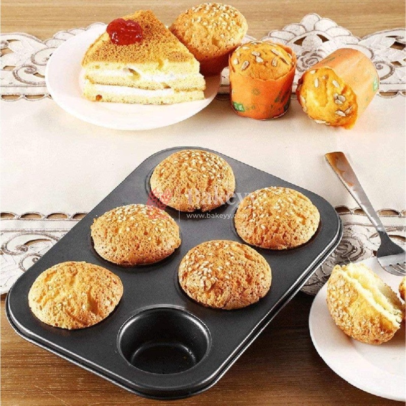 6 Slot Tray Cup Muffin Pan Tins Mould | Baking Cupcake | Non-Stick Mould | Reusable Tray Pan Mould | Non-Stick (Black)