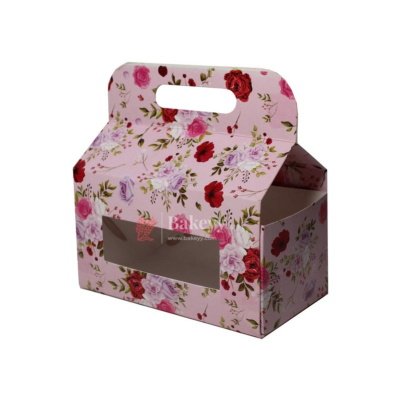 7x3.5x7 Inch | Hamper Box with Handle | Pack of 10 | Floral Treat Carry Box with Window |Perfect for Gifting and Valentines Day |