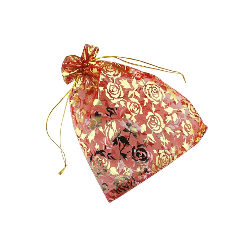 8x10 cm | Printed Organza Potli Bags | Pack of 70 | Red Colour | Candy Bag |