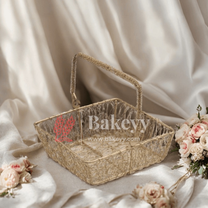 Decorative Gold Metal Hamper Basket For Gifting Square