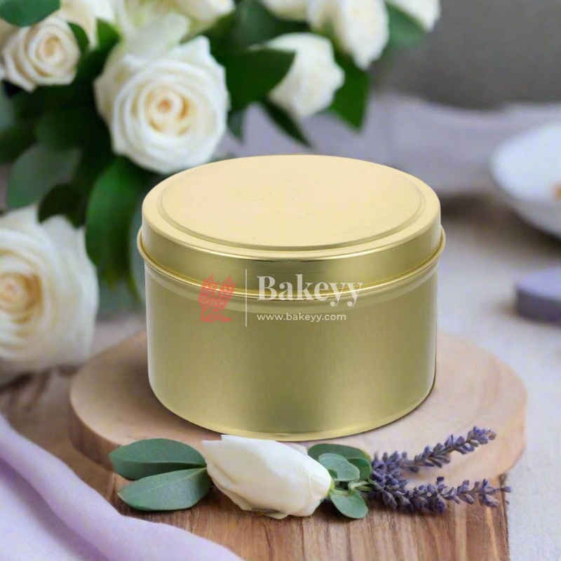 Gold Round Metal Candle Tin with Lid - Elegant Candle Storage and Display |Pack Of 15