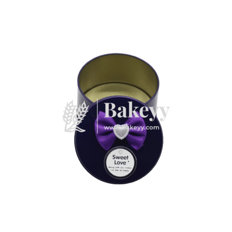 Purple Round Empty Decorative Tin Box | Gift Box | Chocolate Box | Sweet Box | Jewellery Box | Luxury Box