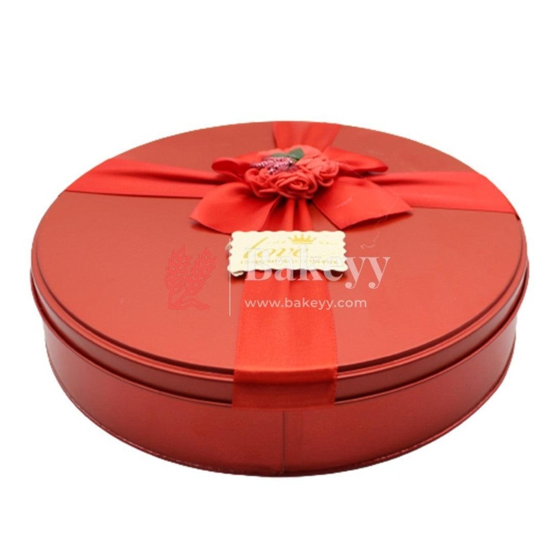 Red Round Empty Decorative Tin Box |Premium Luxury Box| 1 Piece