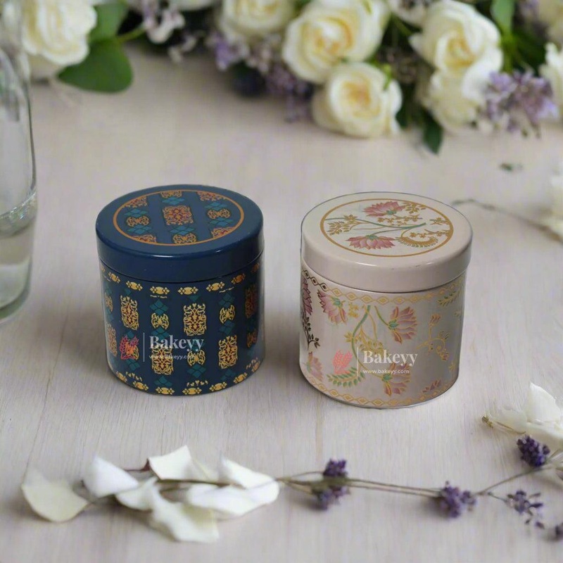 Return Gift Tin Box |Dry Fruit Box | Elegant Floral and Ornate Patterned Tin Containers | Pack of 4