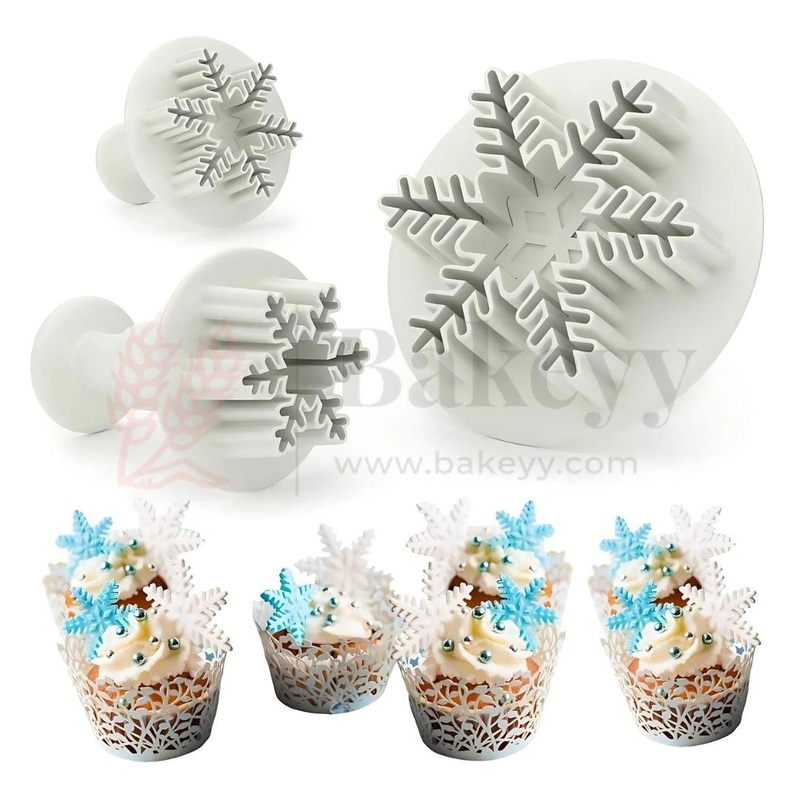 Snowflake Plunger Cutter Fondant Tool |Set of 3 (Small, Medium, Large)| For Cake Decorating, Fondant, and Cookie Molds