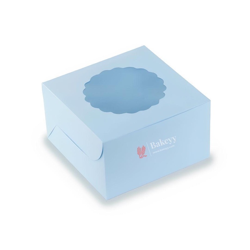 8x8x5 Inch Blue Cake Box With Flower Top Window ITC Quality | Pack Of 25