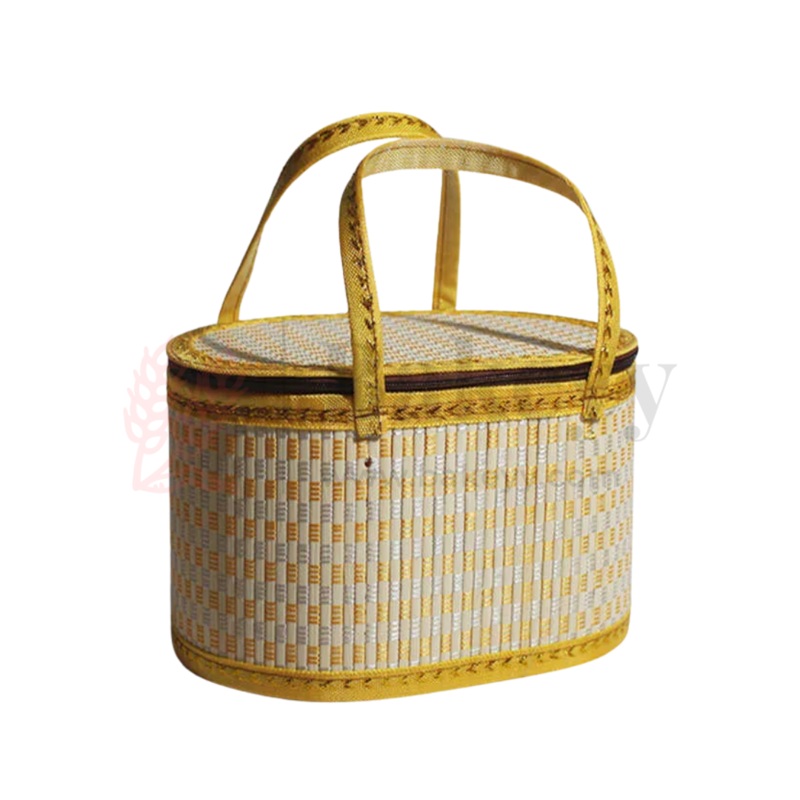 Elegant Oval Woven Storage Basket with Handle & Lid  Yellow 1 Piece