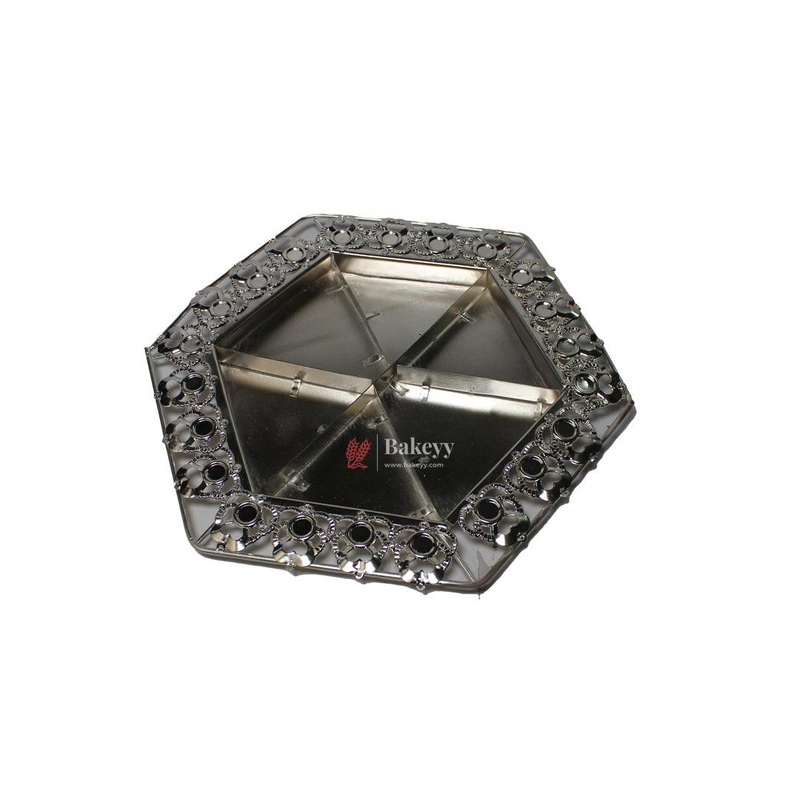 Premium Decorative Dry Fruit Tray  | Elegant Octagonal Metallic Serving Tray  Premium Snack & Dry Fruit Platter Serving Tray with 6-Part Sections
