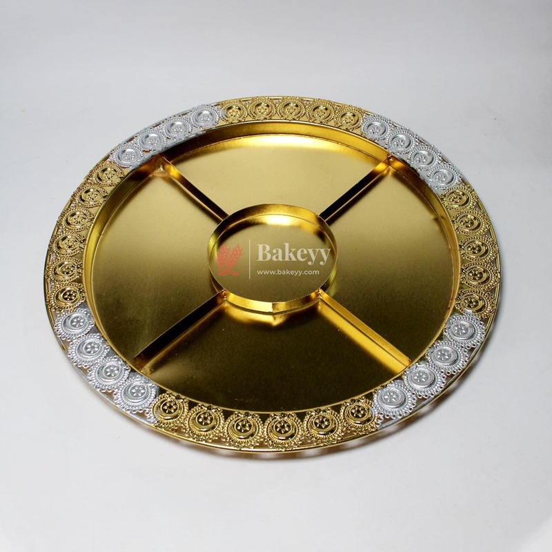 Premium Decorative Dry Fruit Tray  Elegant & Spacious Design |Luxurious Gold-Plated Round Serving Tray with 5-Part Sections