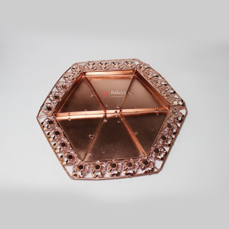 Premium Decorative Dry Fruit Tray  Elegant & Spacious Design |Luxurious HexagonMetal  Serving Tray with 6-Part Sections