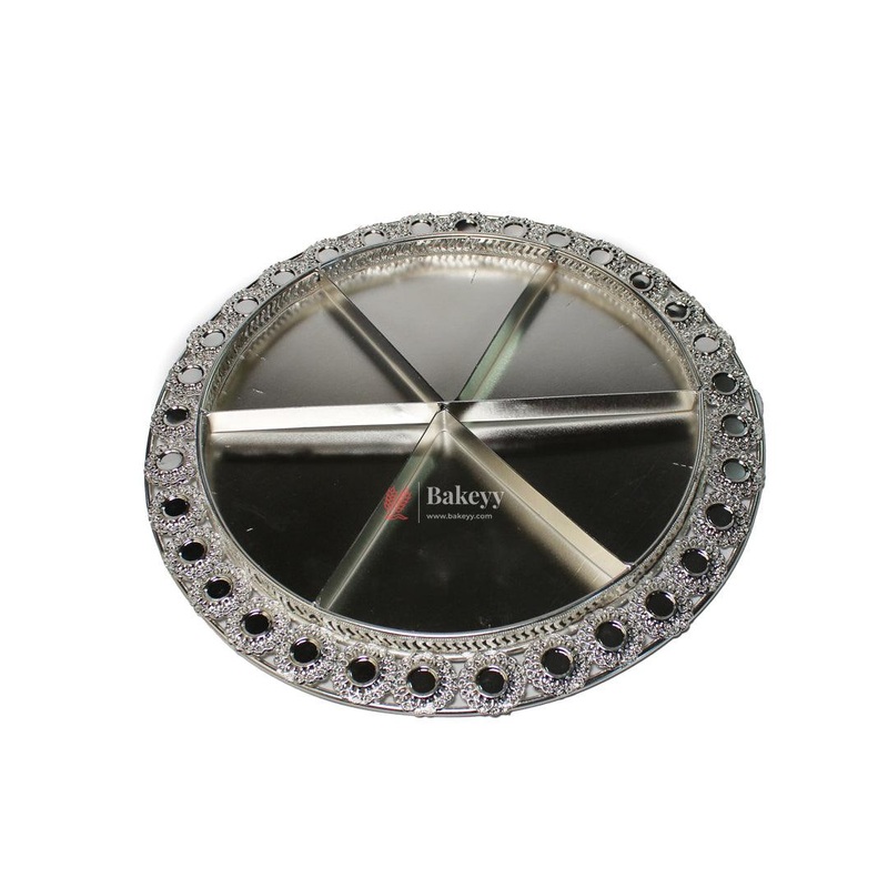 Premium Decorative Dry Fruit Tray  Elegant & Spacious Design | Luxury Round Metallic Serving Tray  Elegant Snack & Dry Fruit Platter Serving Tray with 6-Part Sections