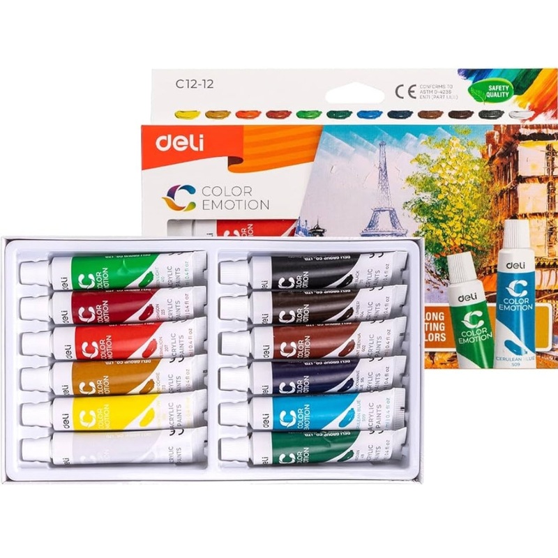 12 Pack Acrylic Paints by Deli