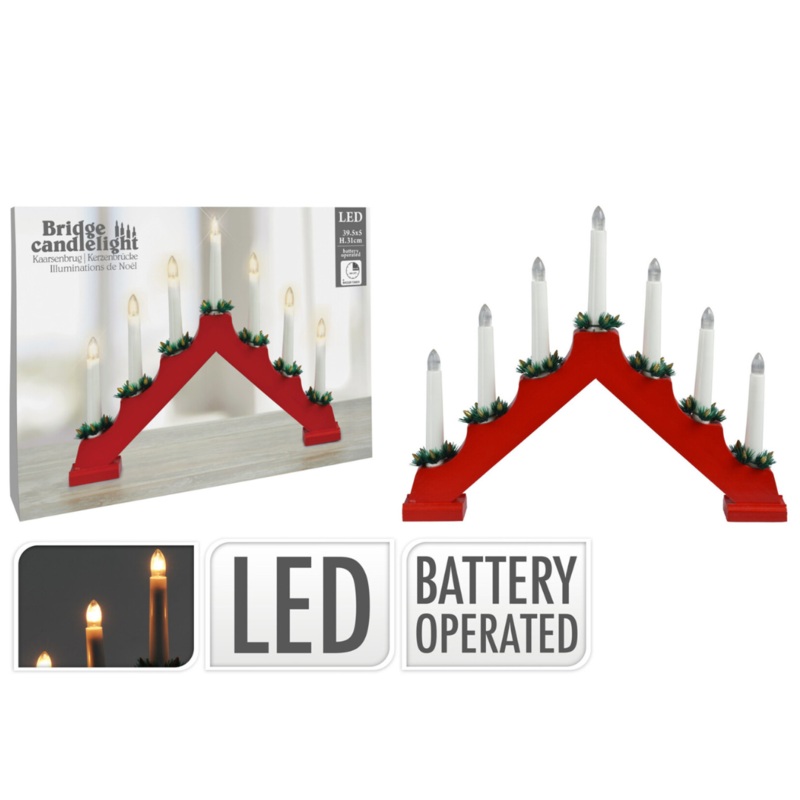 7 LED Red Wooden Bridge Candle