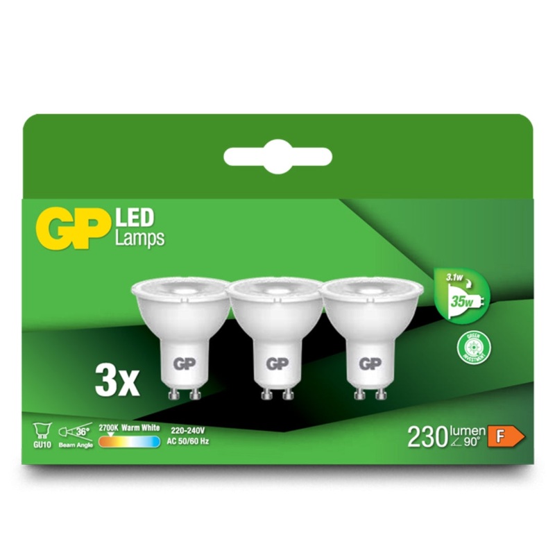 GP LED Bulb 3.1W GU10 3 Pack