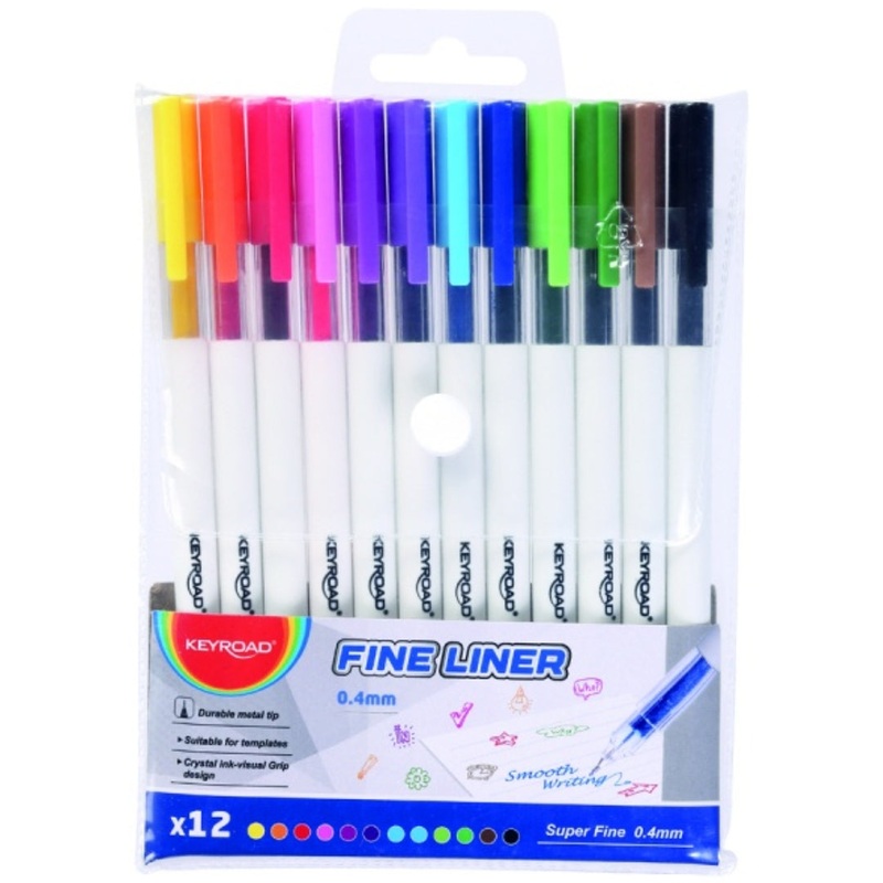 12pk Fineliner Pens 0.4mm  Assorted Colours