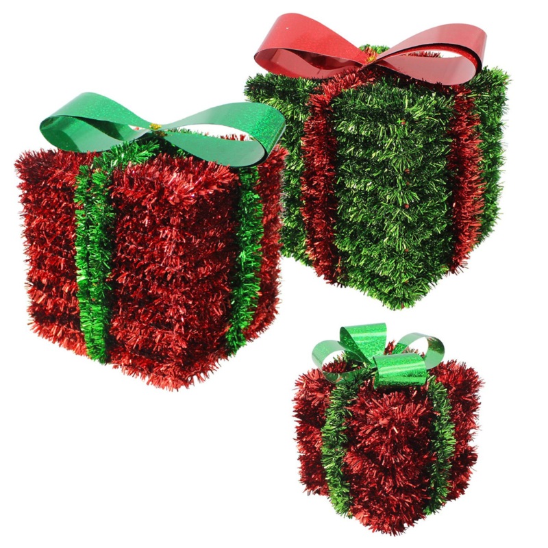 2 Assorted Set of 3 3D Tinsel Gift Boxes