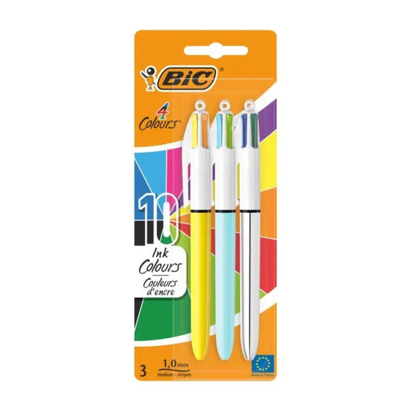 3-Pack BIC 4-Colour 10 Ink Ballpoint Pens