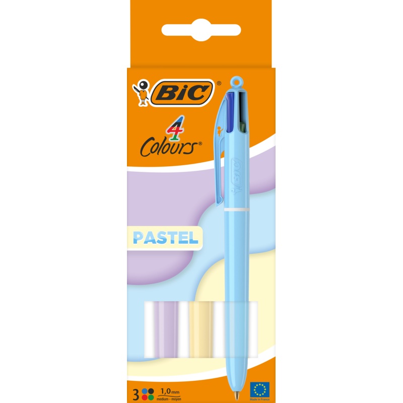 3-Pack BIC 4-Colour Pastel Barrel Ballpoint Pens
