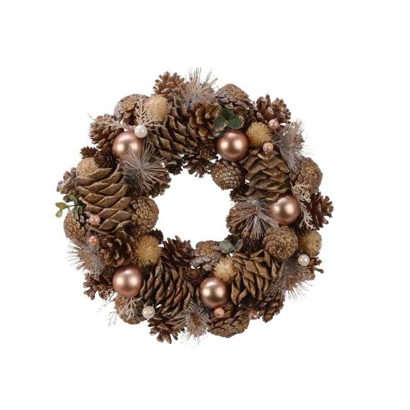 34cm Gold Pine Cone Wreath