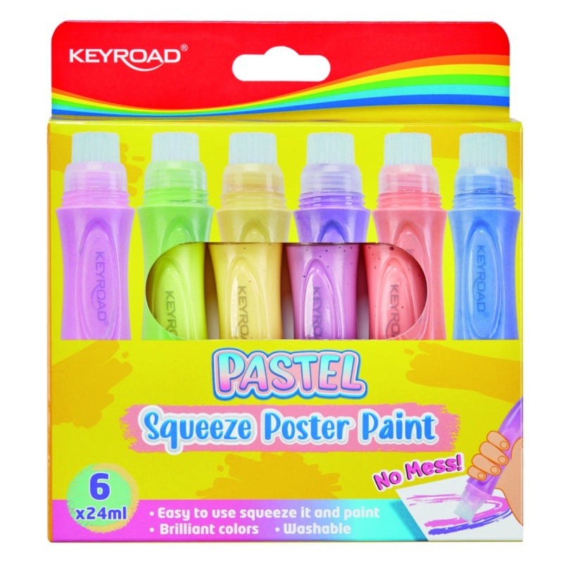 6 Pastel Squeeze Poster Paint Set with Brush