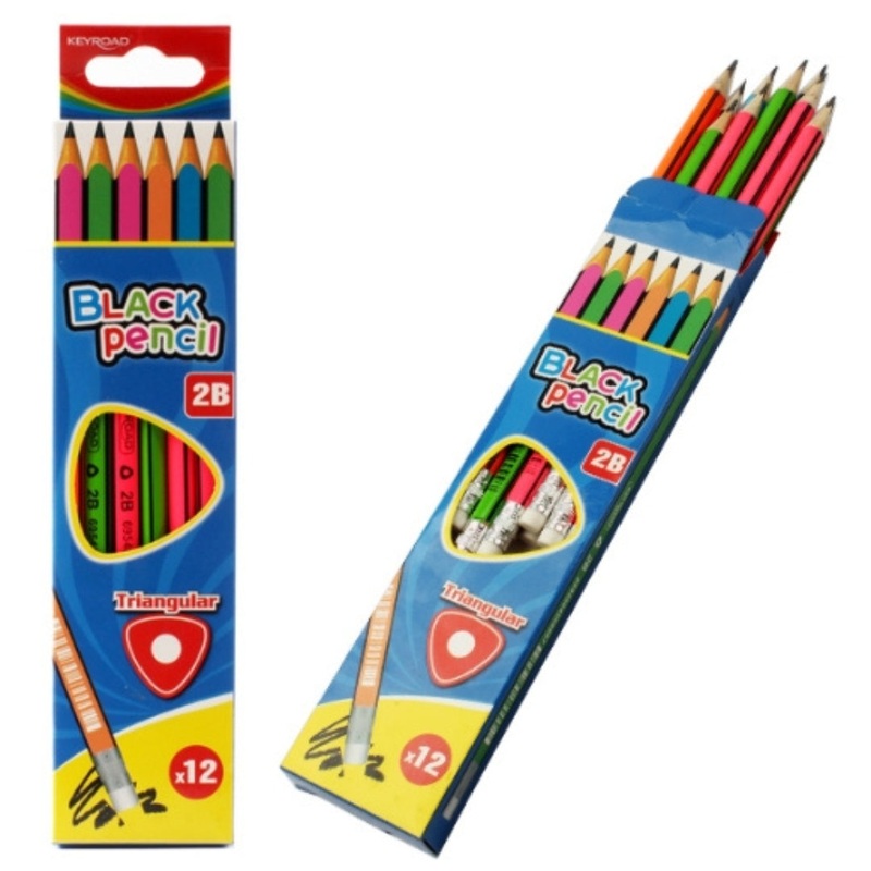 Box of 12 2B Black Lead Pencils with Erasers