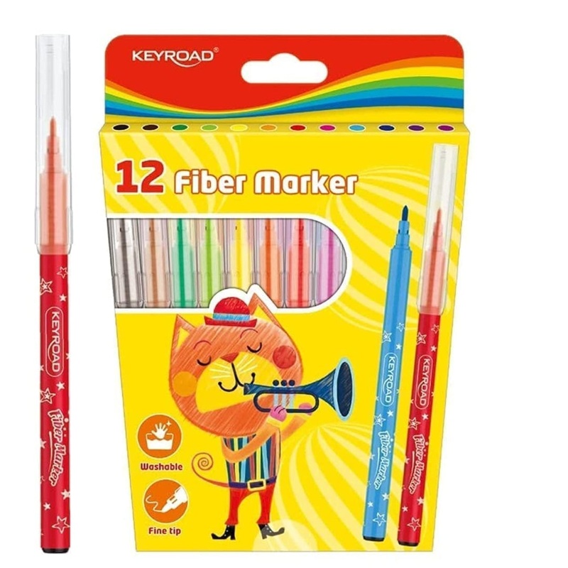 Box of 12 Fibre Tip Markers  Assorted Colours