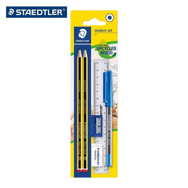 Staedtler 6 pcs of Student Set- HB Pencils, Blue Pen, Sharpener, Eraser and Ruler