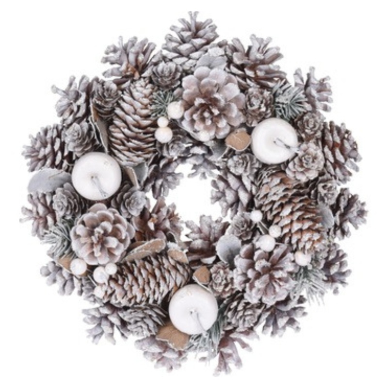 White 26cm Pine Cone Wreath