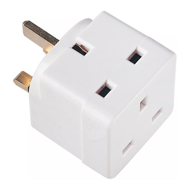 2 Way Mains Adaptor  Dual Socket Power Extension Plug