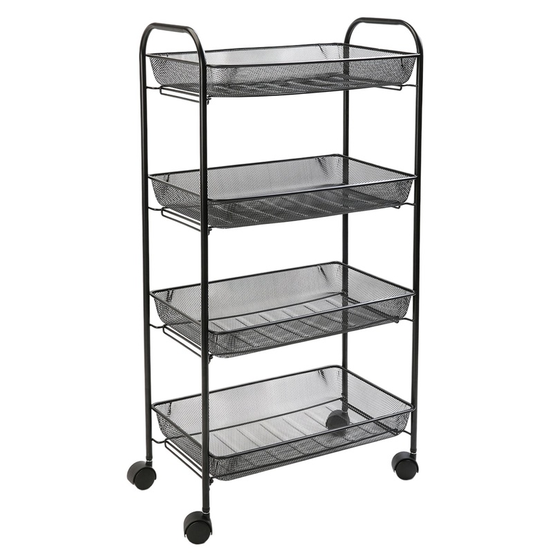 4-Tier Black Mesh Storage Trolley