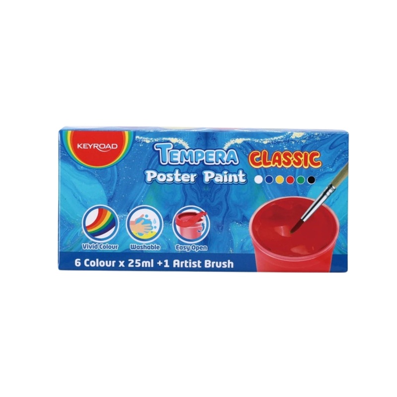 6-Pack Poster Paint Pots with Free Brush - 25ml