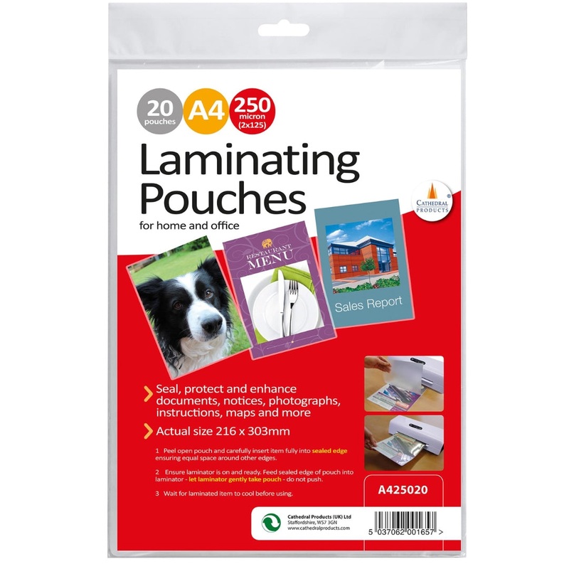 A4 Laminating Pouches (250 Micron, 20 Pack)