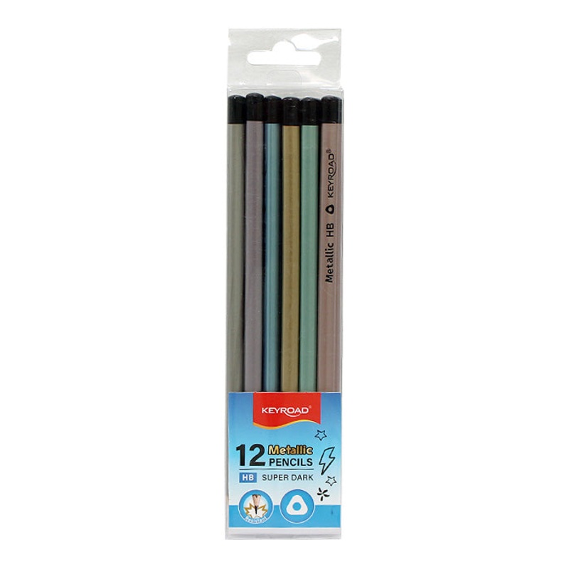 Box of 12 HB Black Lead Pencils  Metallic Finish