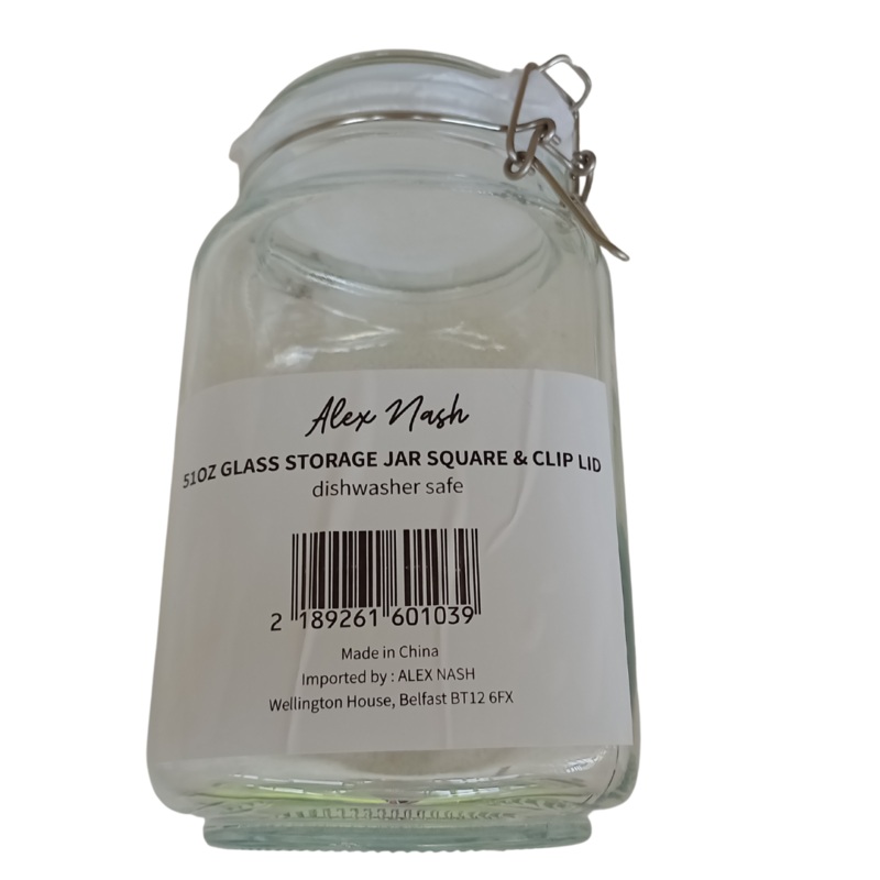 Square Glass Storage Jar with glass lid 1500mL