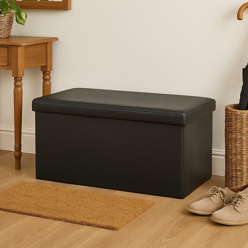 Black PU Foldable Ottoman