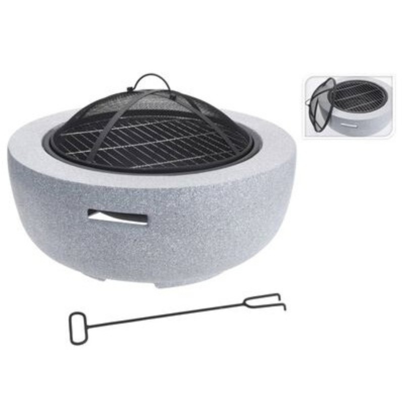 Large Grey Marble Fire Bowl with BBQ Rack