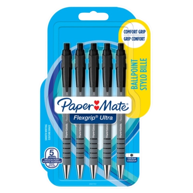 Paper Mate FlexGrip Ballpoint Pens Black  5 Pack