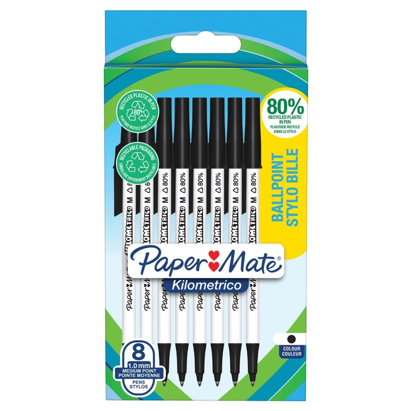 Paper Mate Kilometrico Black Ballpoint Pens - 8 Pack