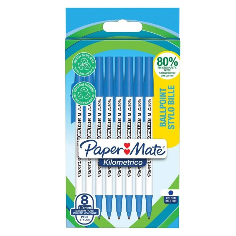 Paper Mate Kilometrico Blue Ballpen - 8 Pack